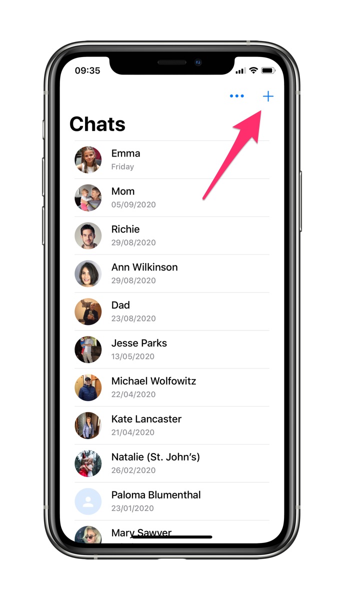 Tap the + button to start a new chat.